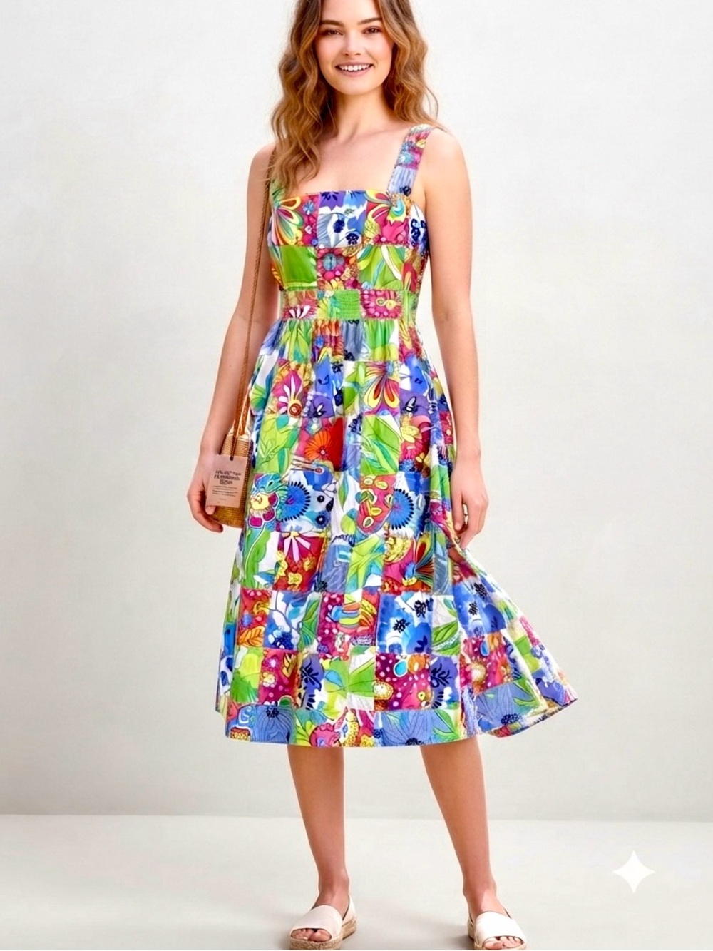 IZOD Floral Patchwork Sundress in Multi-Color Cotton